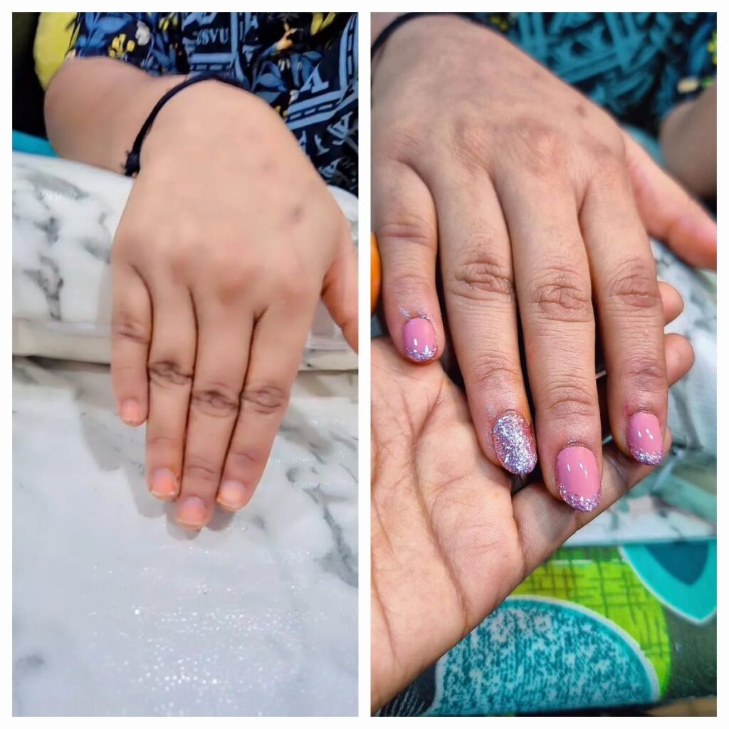 Professional nail extensions and custom gel manicure treatment at luxury salon in Hoshiarpur