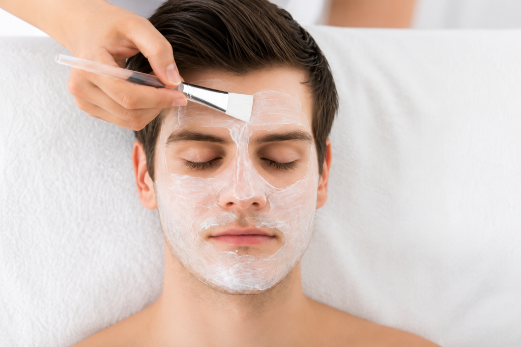 Gentleman receiving an anti-aging facial and skincare treatment at The Golden Street Salon Hoshiarpur
